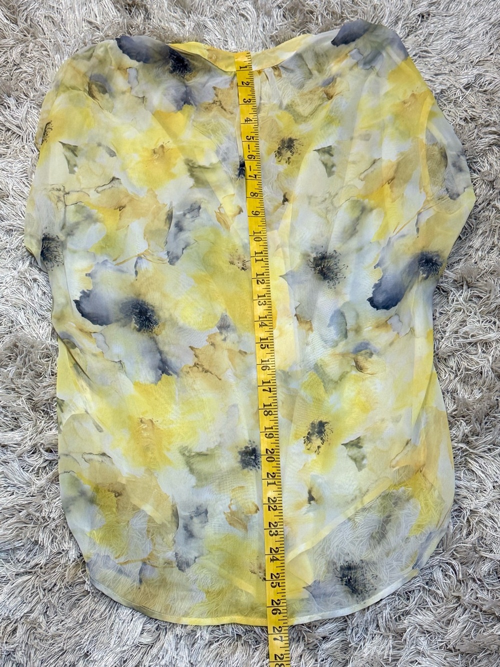 Floral Sheer Flowy Blouse | V-Neck | Yellow Watercolor Summer Top | Medium - Picture 12 of 14